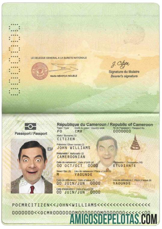 Passaporte Camarões exemplo real